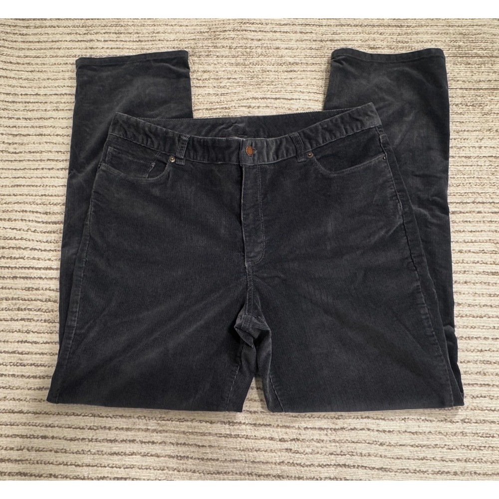 LL Bean Favorite Fit Corduroy Pants Womens 16 Navy Blue Straight Leg 296906